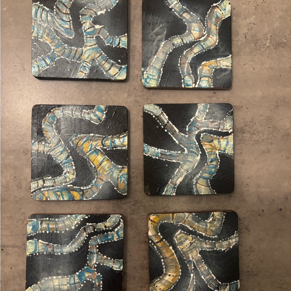 Hand Painted One of A Kind Abstract Coaster Set